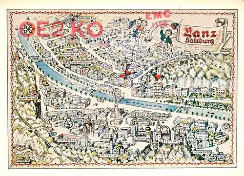 AK / Ansichtskarte Salzburg_Oesterreich Stadtzentrum aus der Vogelperspektive Werbung Lanz Trachten Salzburg_Oesterreich