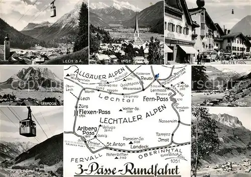 AK / Ansichtskarte Zuers_Arlberg 3 Paesse Rundfahrt Lechtaler Alpen Landkarte Zuers Arlberg