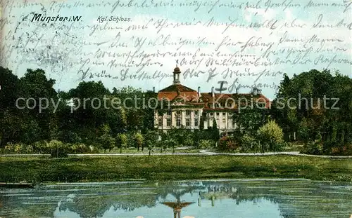 AK / Ansichtskarte Muenster_Westfalen Kgl Schloss mit Schwanenteich Muenster_Westfalen