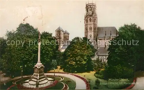 AK / Ansichtskarte Muenster_Westfalen Ludgeri Kirche mit Mariensaeule Muenster_Westfalen