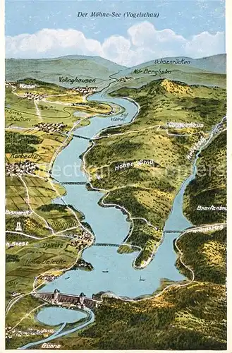 AK / Ansichtskarte Moehnesee mit Talsperre Panoramakarte Moehnesee