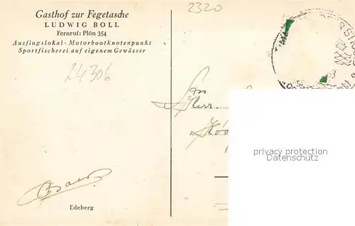 AK / Ansichtskarte Ploen_See Gasthof zur Fegetasche Ploen_See