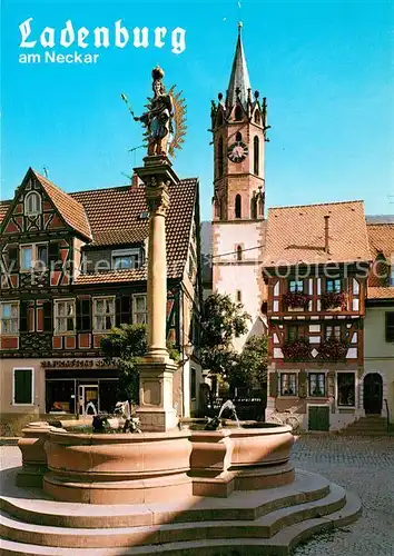 AK / Ansichtskarte Ladenburg Marktplatz Madonnenbrunnen Altstadt Fachwerkhaeuser Kirche Ladenburg