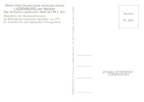 AK / Ansichtskarte Ladenburg Marktplatz Madonnenbrunnen Altstadt Fachwerkhaeuser Kirche Ladenburg