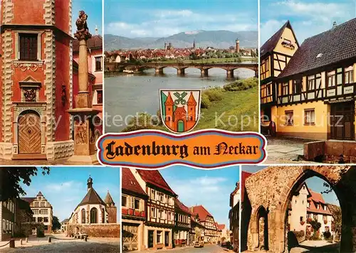 AK / Ansichtskarte Ladenburg Altstadt Fachwerkhaeuser Kirche Stadtmauer Neckarbruecke Ladenburg