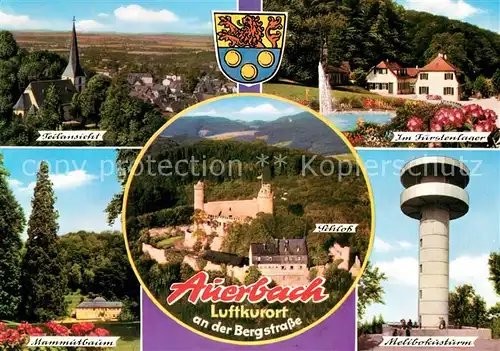 AK / Ansichtskarte Auerbach_Bergstrasse Teilansicht Fuerstenlager Mammubaum Melibokusturm Schloss Fliegeraufnahme Auerbach_Bergstrasse