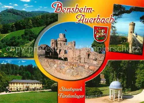 AK / Ansichtskarte Bensheim_Auerbach_Bergstrasse Landschaftspanorama Staatspark Fuerstenlager Schloss Bensheim_Auerbach