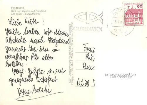 AK / Ansichtskarte Helgoland Blick von Westen auf Oberland und Duene Fliegeraufnahme Helgoland