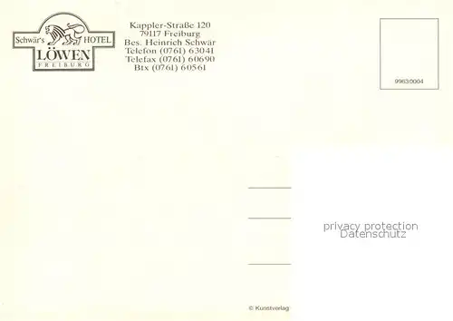 AK / Ansichtskarte Freiburg_Breisgau Schwaers Hotel Loewen Freiburg Breisgau