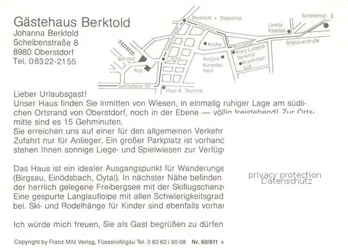 AK / Ansichtskarte Oberstdorf Gaestehaus Berktold Allgaeuer Alpen Oberstdorf