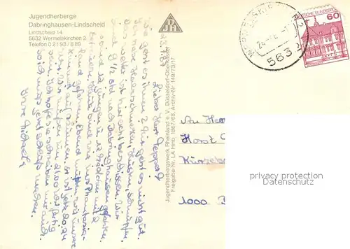 AK / Ansichtskarte Lindscheid_Dabringhausen Jugendherberge Fliegeraufnahme Lindscheid Dabringhausen