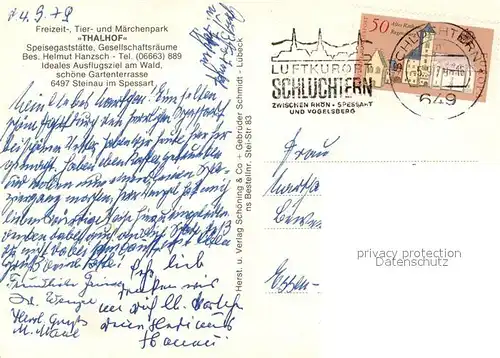 AK / Ansichtskarte Steinau_Spessart Freizeitpark Tierpark Maerchenpark Gaststaette Thalhof Steinau Spessart