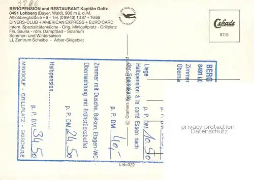 AK / Ansichtskarte Lohberg_Lam Bergpension Restaurant Kapitaen Goltz Bayerischer Wald Lohberg_Lam