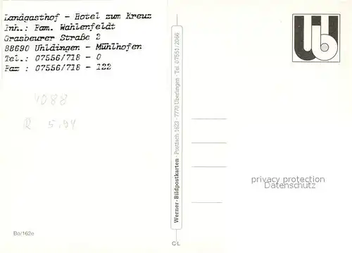 AK / Ansichtskarte Muehlhofen_Uhldingen Muehlhofen Hotel Gasthof Zum Kreuz Restaurant Bar Muehlhofen