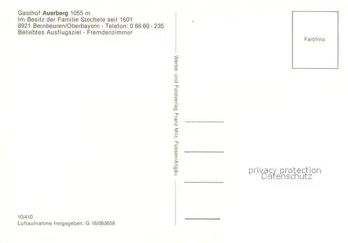 AK / Ansichtskarte Bernbeuren Gasthof Auerberg Fliegeraufnahme Bernbeuren