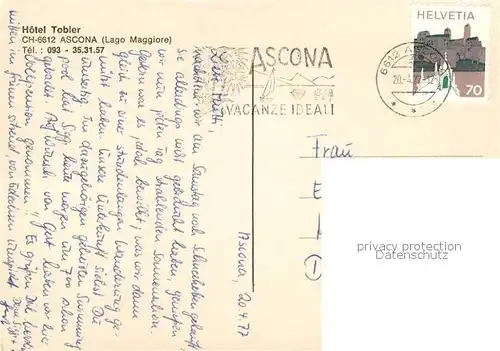 AK / Ansichtskarte Ascona_TI Hotel Tobler Ascona_TI