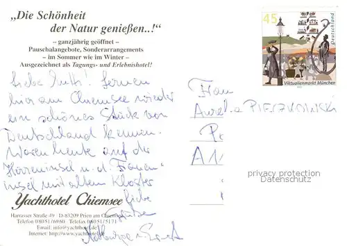 AK / Ansichtskarte Prien_Chiemsee Fliegeraufnahme Yachthotel Chiemsee Prien Chiemsee