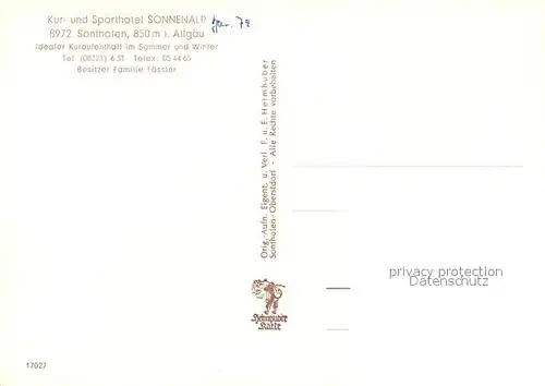 AK / Ansichtskarte Sonthofen_Oberallgaeu Sporthotel Sonnenalp Sonthofen Oberallgaeu