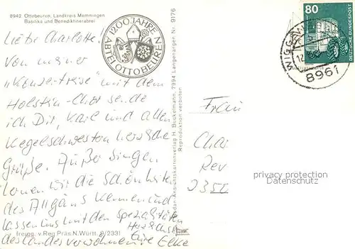 AK / Ansichtskarte Ottobeuren Fliegeraufnahmef Basilika Benediktinerabtei Ottobeuren