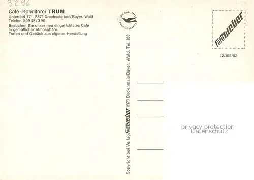 AK / Ansichtskarte Unterried_Viechtach Cafe Konditorei Trum Landschaftspanorama Bayerischer Wald Unterried Viechtach