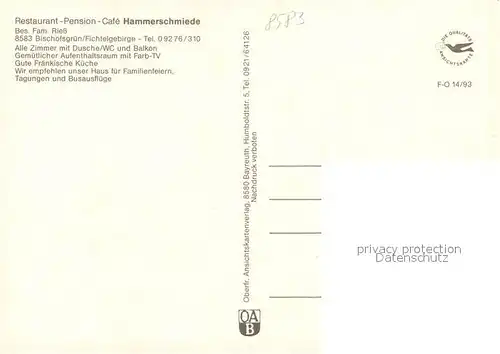 AK / Ansichtskarte Bischofsgruen Restaurant Pension Cafe Hammerschmiede Fichtelgebirge Bischofsgruen