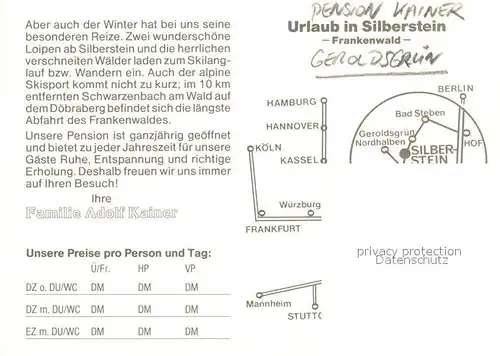 AK / Ansichtskarte Silberstein_Geroldsgruen Pension Kainer im Frankenwald Gaststube Fremdenzimmer Silberstein_Geroldsgruen
