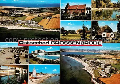 AK / Ansichtskarte Grossenbrode_Ostseebad Kirche Bauernhof Hotel Ferienanlage Strand Fliegeraufnahme Grossenbrode_Ostseebad