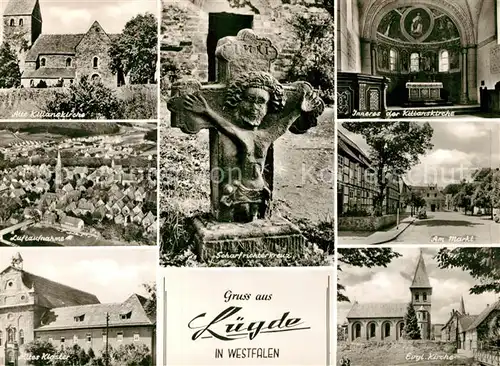 AK / Ansichtskarte Luegde Kirche Scharfrichterkreuz Kloster Markt Fliegeraufnahme Luegde