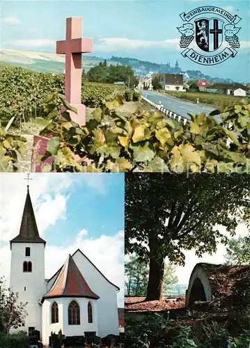 AK / Ansichtskarte Dienheim Dienheimer Kreuz Blick nach Oppenheim Siliusbrunnen Kirche Dienheim