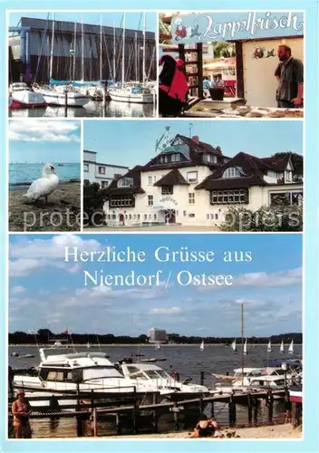 AK / Ansichtskarte Niendorf_Ostseebad Seglerhafen Schwan Gaststaette Restaurant Motoryacht Niendorf_Ostseebad