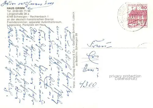 AK / Ansichtskarte Rechtenbach_Schweigen Rechtenbach Gaestehaus Pension Haus Grimm Landschaftspanorama Rechtenbach