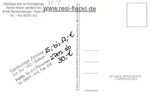 AK / Ansichtskarte Fleckl Gaestehaus Resi im Fichtelgebirge Fleckl