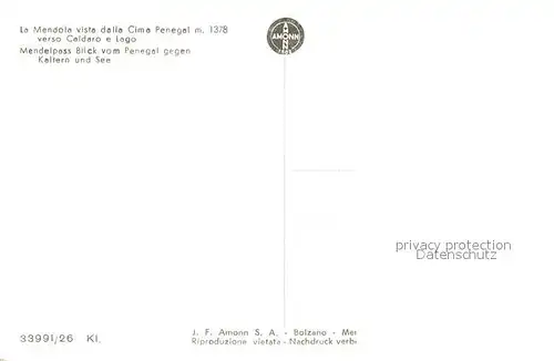 AK / Ansichtskarte Mendelpass Blick vom Penegal gegen Kaltern und See Mendelpass
