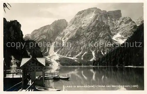 AK / Ansichtskarte Braies_Vecchia Hotel Lago di Braies Croda del Beco Braies Vecchia