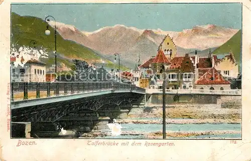 AK / Ansichtskarte Bozen_Suedtirol Talferbruecke mit Rosengarten Bozen Suedtirol