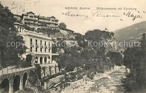 AK / Ansichtskarte Merano_Suedtirol Gilfpromenade mit Zenoburg Merano Suedtirol