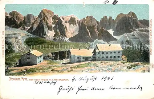 AK / Ansichtskarte Dolomiten Schlernhaus mit Rosengarten Dolomiten
