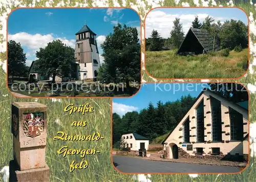 AK / Ansichtskarte Zinnwald Georgenfeld Dorfkirche Moorhuette Besucherbergwerk  Zinnwald Georgenfeld