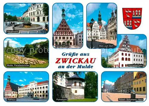 AK / Ansichtskarte Zwickau_Sachsen Gewandhaus Duennebierhaus Rathaus Robert Schumann Haus  Zwickau Sachsen