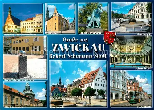 AK / Ansichtskarte Zwickau_Sachsen Bosestrasse Johannisbad Schiffchen Robert Schumann Haus Zwickau Sachsen