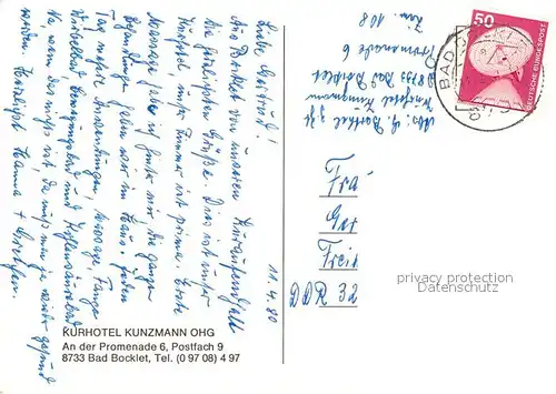 AK / Ansichtskarte Bad_Bocklet Kurhotel Kunzmann  Bad_Bocklet