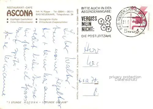 AK / Ansichtskarte Bad_Neuenahr Ahrweiler Restaurant Ascona Bad_Neuenahr Ahrweiler