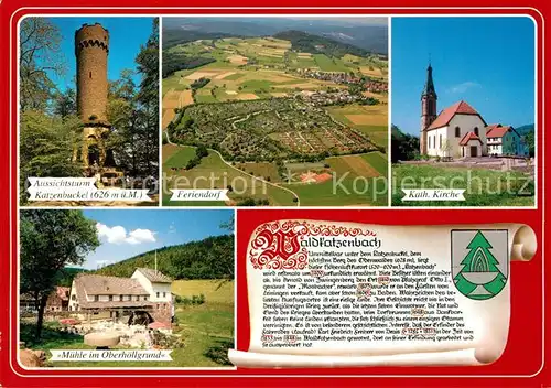 AK / Ansichtskarte Waldbrunn_Odenwald Katholische Kirche Fliegeraufnahme Aussichtsturm Katzenbuckel Waldbrunn Odenwald