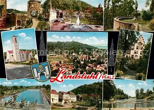 AK / Ansichtskarte Landstuhl Burgruine Brunnen Kirche Freibad Park Kurvilla Stadtpanorama Landstuhl