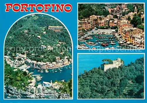 AK / Ansichtskarte Portofino_Liguria Hafen Schloss Fliegeraufnahme Portofino Liguria