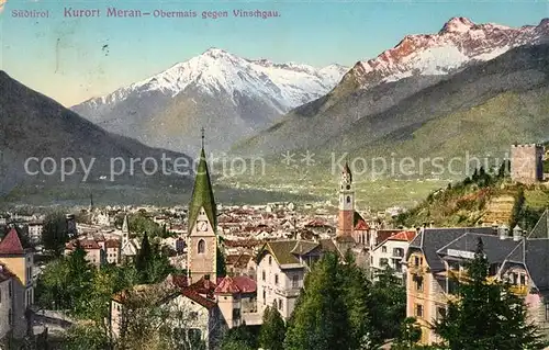 AK / Ansichtskarte Merano_Suedtirol Obermais mit Vinschgau Merano Suedtirol