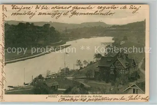 AK / Ansichtskarte Essen_Ruhr Huegel Bootshaus mit Blick ins Ruhrtal Essen_Ruhr