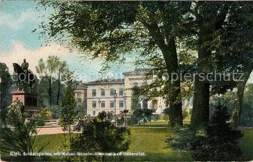 AK / Ansichtskarte Kiel Schlossgarten mit Kaiser Wilhelm Denkmal mit Universitaet Kiel