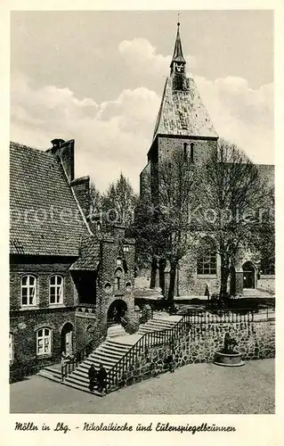 AK / Ansichtskarte Moelln_Lauenburg Nikolaikirche und Eulenspiegelbrunnen Moelln_Lauenburg