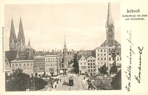 AK / Ansichtskarte Luebeck Holstenstrasse mit Petri und Marienkirche Luebeck